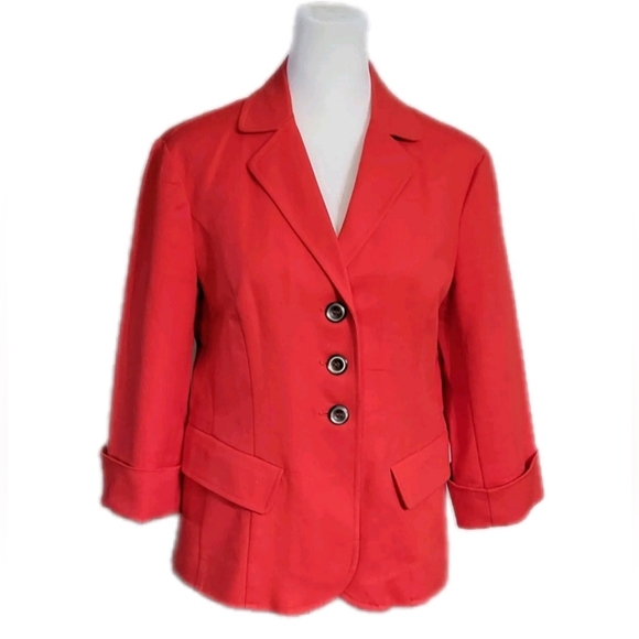 Gallia Moda Red Button Front Dress Blazer 3/4 Sleeve Darted Flattering Fit Sz 4 - Picture 2 of 9
